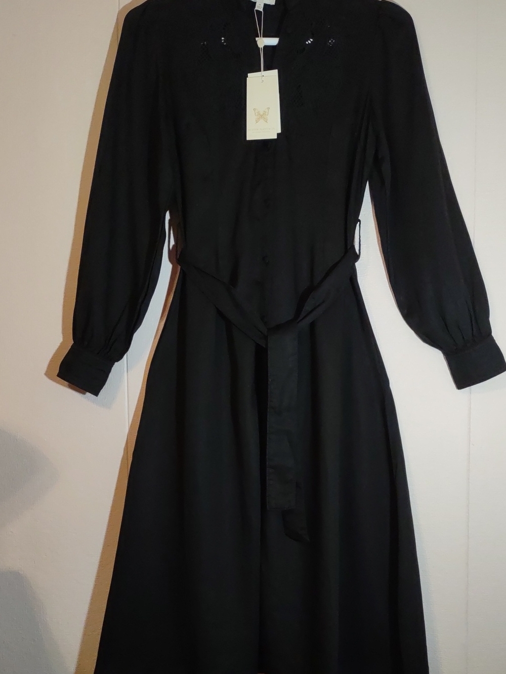 NWT Super Natural By Secret Mission Kennedy Black Embroidered Maxi Shirt Dress M